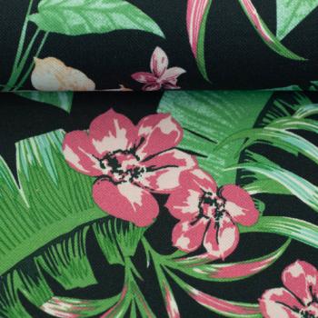 Preview: Piquejersey Malta Blätter & Blüten Grün/Altrosa by Swafing